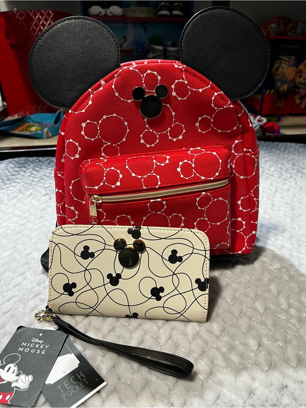 Red Mickey Ear Mini Backpack with Matching Cream Wristlet wallet NWT